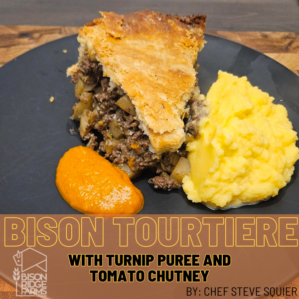 Bison Tourtiere with Turnip Puree and Tomato Chutney